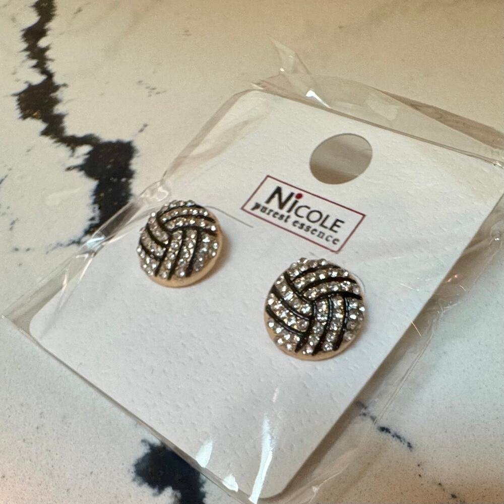 Gold Tone Rhinestone Knot Stud Earrings Womens Statement Jewelry Nicole NIB